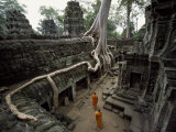 Buddhist Monks Near Large Strangler Fig at the Ta Phrom Temple Fotografisk tryk af Paul Chesley Buddhist Monks Near Large Strangler Fig at the Ta Phrom Temple Fotografisk tryk af Paul Chesley