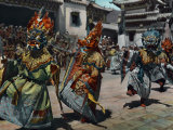 Balden Lhamo Leads the Bowa in Protecting Yama, the King of Hell Photographic Print by Dr. Joseph F. Rock