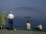 Elderly Couple and Boys Fish from Bar Harbor's Municipal Pier Photographic Print by Walter Meayers Edwards