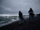Two Brothers of the Society of St. John Stroll the Wind-Blown Shore Photographic Print by Medford Taylor