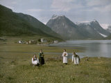 Women Among Wildflowers Near Village of Mundal on Sogne Fjord Photographic Print by Gustav Heurlin