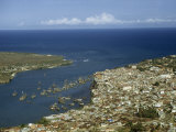 Aerial View of Mombasa's Old Town, Harbor, and Blue Indian Ocean, Photographic Print