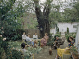 Men and Women Relax in Quiet Backyard Garden Photographie par B. Anthony Stewart