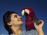 Macaw, Imported from British Guiana, Perches on a Woman's Shoulder Photographic Print by Luis Marden