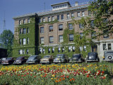 Cars are Parked in a Row Outside One Building of a Research Agency Impressão fotográfica por Willard Culver Cars are Parked in a Row Outside One Building of a Research Agency Impressão fotográfica por Willard Culver
