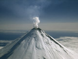 Aerial View of Snow-Capped, Steaming Volcano, Mount Shishaldin, Photographic Print