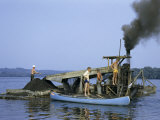 Vacationing Canoeists Inspect a Dredge Salvaging Coal Silt Photographie par Walter Meayers Edwards