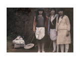 Three Scarfed Canarian Women Pose Along the Rocky Side of the Road Photographic Print by Wilhelm Tobien