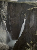 Waterfall over High Cliff Fed by Melting Snowfields Photographic Print by Gustav Heurlin
