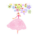 Lady in Pink Skirt with Flower Prints