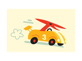 Orange Dino in Yellow Racecar Posters