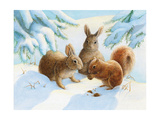 Rabbits and Squirrel in Snow - Afiş Rabbits and Squirrel in Snow - Afiş