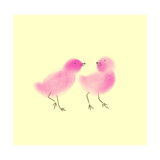 Pink Chicks on Yellow Background Posters