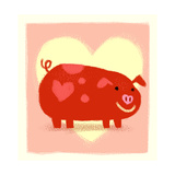 Cute Pig in Front of Heart Posters