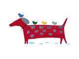 Red Dog with Birds Posters