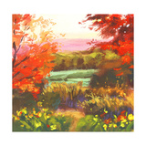 Fall Leaves Landscape Poster