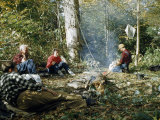 Hikers Relax Beside a Campfire at Breakfast Photographie par Robert Sisson