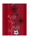 Black and White Flowers on Red Print