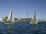 Sailboats Racing Off Provincetown Pass Tall Pilgrim Monument Photographie par Robert Sisson