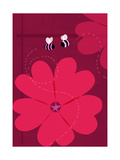 Large Red Flower with Bees Poster