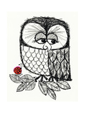 Retro Black and White Owl with Ladybug Poster Retro Black and White Owl with Ladybug Poster