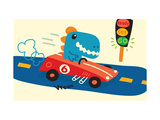 Blue T-Rex in Red Racecar Photographie