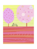 Pink Trees with Park Bench Prints