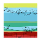 Birds in Black on Wire Kunstdrucke