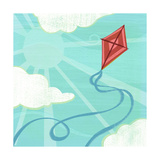 Red Kite in Sky with Clouds Print