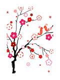 Orange Lovebirds in Tree Art