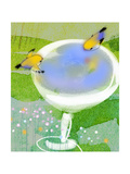 Gold Finches at Birdbath Posters