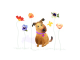 Dog with Butterfly and Flowers Posters