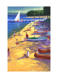 Beach with Boats and People Póster