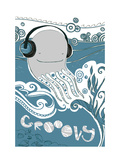 Octopus with Headphones Lámina Octopus with Headphones Lámina