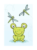 Polka Dot Green Frog with Dragonflies Poster