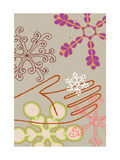 Red Outline Hand with Snowflakes Posters