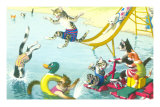Cats Sliding into Swimming Pool Poster