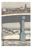 Japanese Bridge in Snow Posters