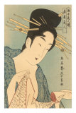 Japanese Woodblock, Lady with Scroll Posters