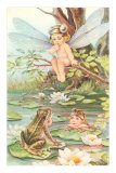 Baby with Dragonfly Wings and Frog Children Posters