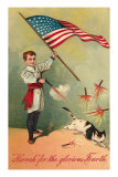 Patriotic Boy Shooting Cat Posters
