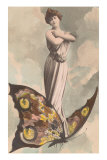 Victorian Lady Standing on Butterfly Poster