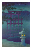 Japanese Illustration, Night, Lantern by Lake Posters