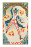 4th of July, Uncle Sam Throwing Firecracker Posters