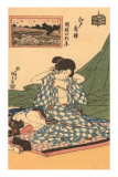 Japanese Woodblock, Woman Fixing Hair Print