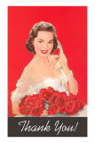 Thank You, Woman on Phone with Roses Posters