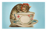 Kitten Drinking Out of Tea Cup Poster