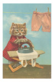 Dressed Kitten Ironing Clothes Láminas