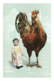 Baby with Giant Rooster Prints