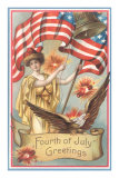 Columbia with Liberty Bell and Flag Prints
